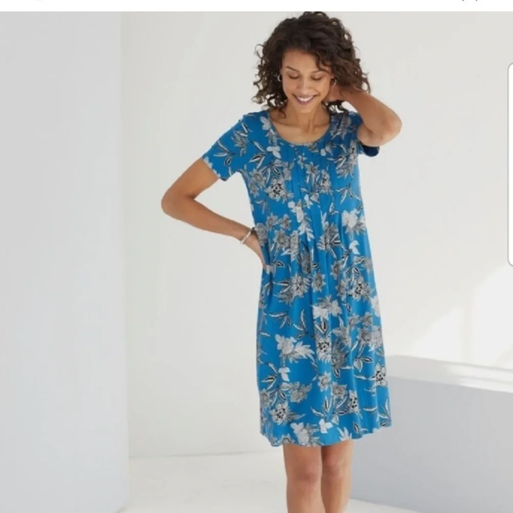 J.Jill wearever collection pleated blue floral shift dress size Large
